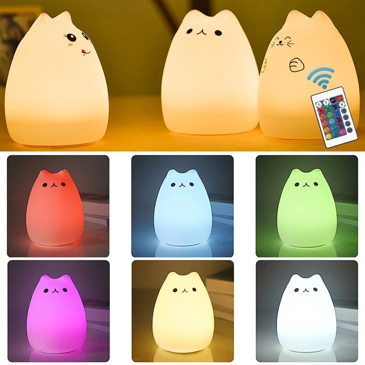 Cat Lamp, Remote Control Silicone Kitty Night Light for Kids Toddler Baby Girls Rechargeable Cute Kawaii Nightlight , White , 4 Piece Set - TechblyteCat Lamp, Remote Control Silicone Kitty Night Light for Kids Toddler Baby Girls Rechargeable Cute Kawaii Nightlight , White , 4 Piece Set7445009447440WhiteCat Lamp, Remote Control Silicone Kitty Night Light for Kids Toddler Baby Girls Rechargeable Cute Kawaii Nightlight , White , 4 Piece SetTechblyteMy StoreTechblyte